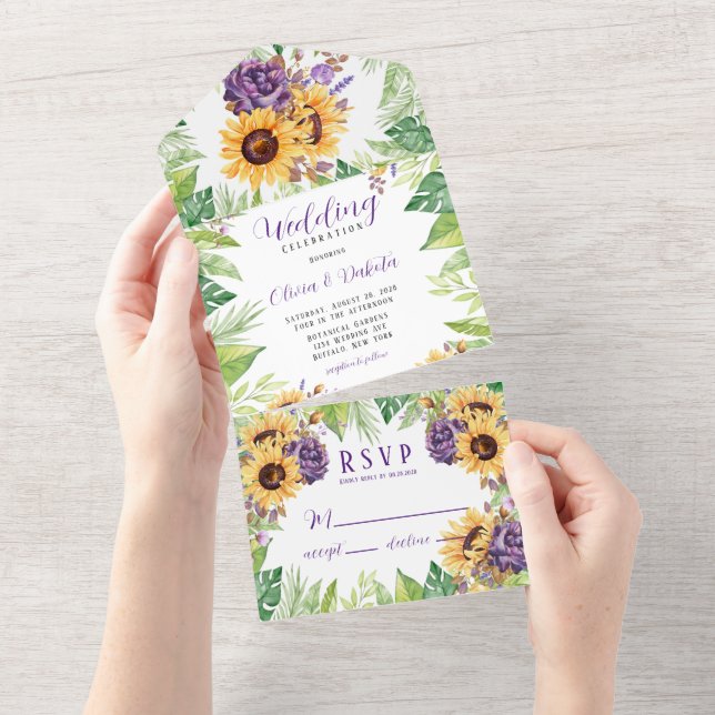 Greenery Sunflower e Purple Florals Casamento (Aba destacável)