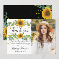 Greenery Sunflower Graduation Photo Cartões de agr