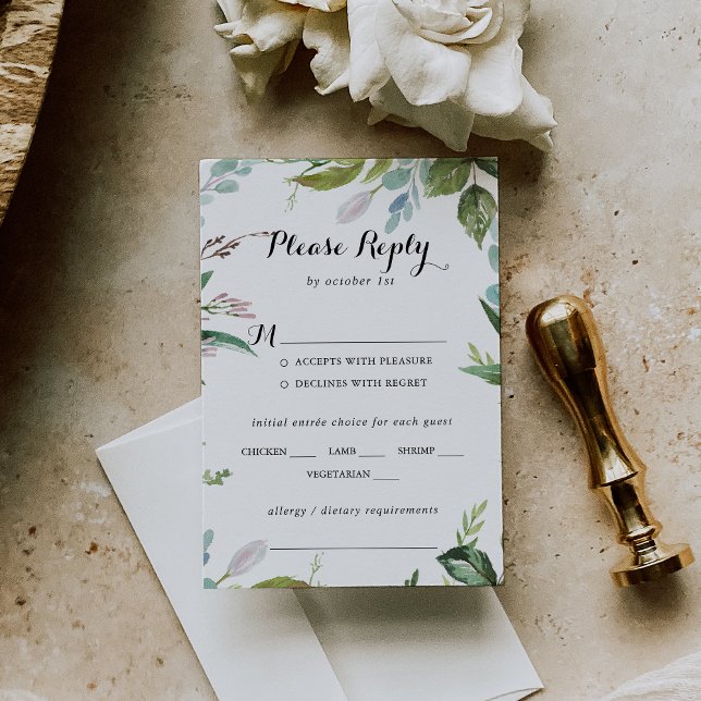 Greenery Tropical Wedding Menu Choice RSVP (Criador carregado)