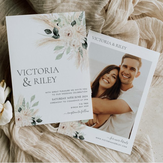 Greenery White Floral Convite Victoria (Victoria || Elegant Eucalyptus Greenery and White Floral Wedding Invitation)
