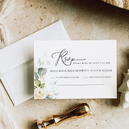 Greenery White Roses - Cartão RSVP de Casamento
