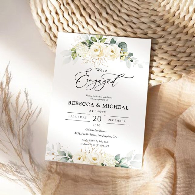 Greenery White Roses Convite à Festa de noivado (Criador carregado)