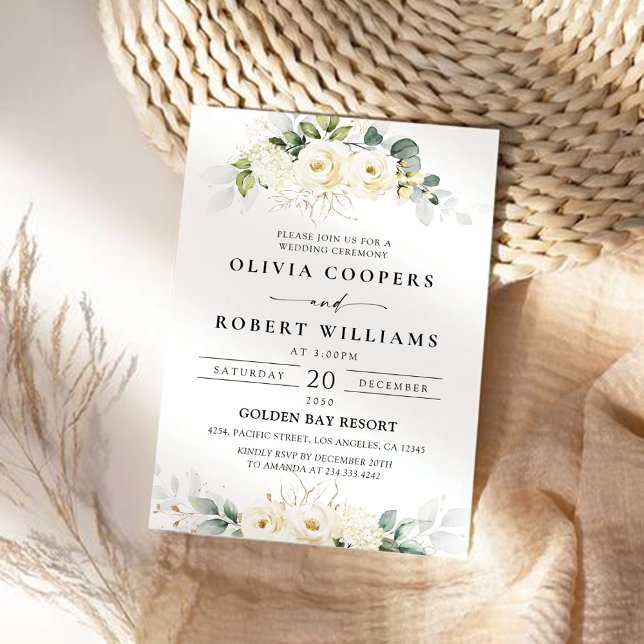 Greenery White Roses Convite de Casamento (Criador carregado)