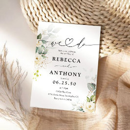 Greenery White Roses Convite de Casamento
