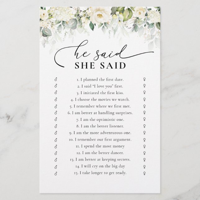 Greenery White Roses Jogo de Chá de panela (Frente)