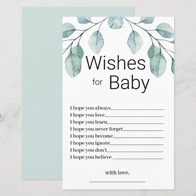 Greenery Wishes for Baby Shower Game (Frente/Verso)