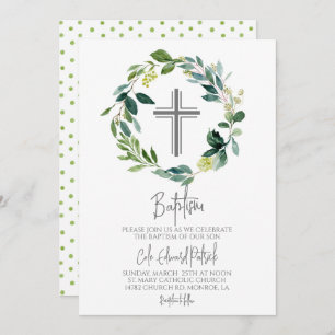 Greenery Wreath Baptism Convite