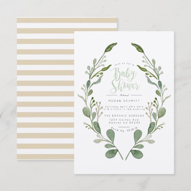 Greenery Wreath Watercolor | Convite ao Chá de fra (Frente/Verso)