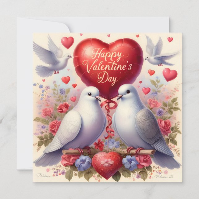 Greeting card with doves in love (Frente)