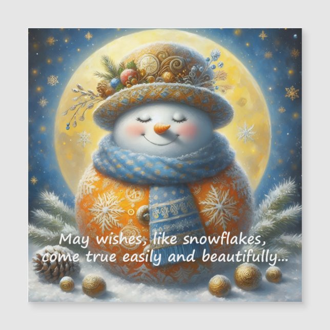 Greeting magnet with a cute snowman (Frente)