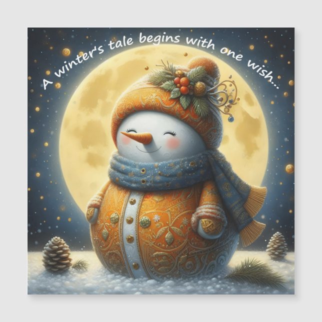 Greeting magnet with a cute snowman (Frente)