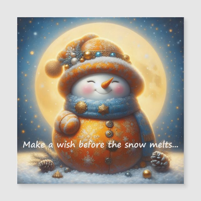 Greeting magnet with a cute snowman (Frente)