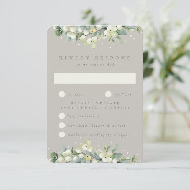 Greige Snowberry+Eucalyptus - RSVP de Casamento (Em pé/Frente)