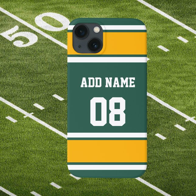 Greve Esportiva Verde Escuro e Dourada (Dark Green Gold and White Sports Stripe Phone Case)