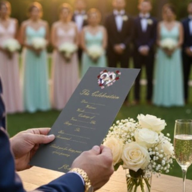 Grey and gold wedding program - Floral Heart (Criador carregado)