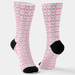 Grey and Pink Hearts Socks Valentine's Present