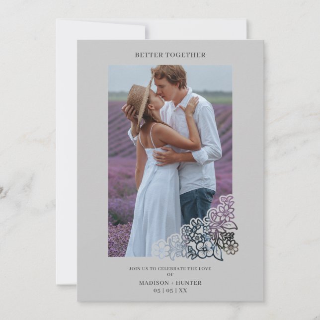 Grey Elegant Photo Botanical Frame Wedding (Frente)