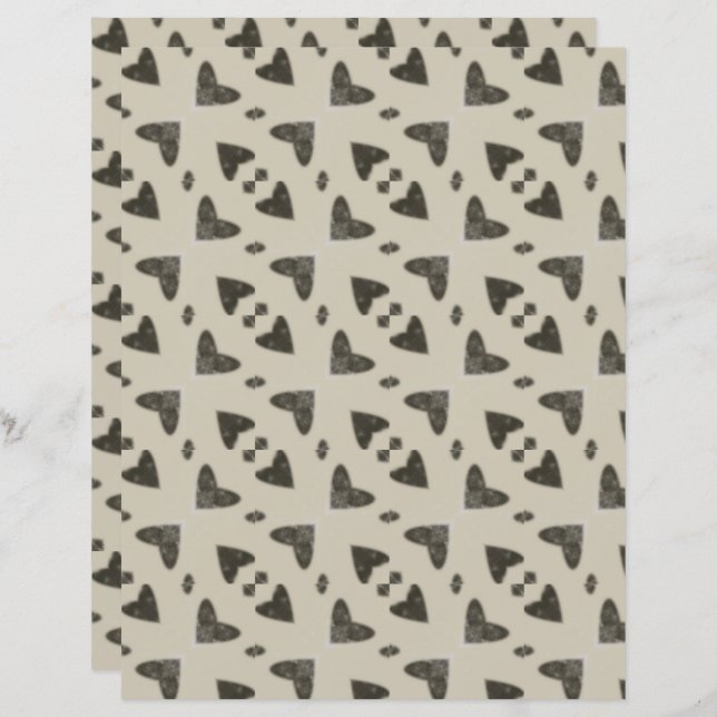 Grey Hearts Geometric Scrapbook Paper (Frente/Verso)
