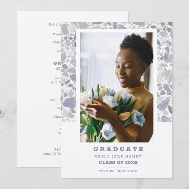 Grey Shades Terrazzo Modern Custom Photo Graduate (Frente/Verso)