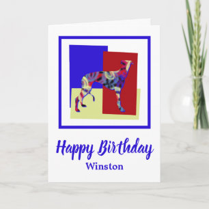 Greyhound Dog Red Blue - Cartão de aniversário