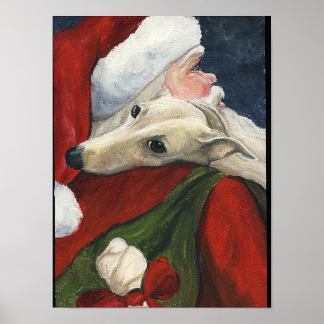 Greyhound e Santa Claus Dog Art Impressão (Frente)