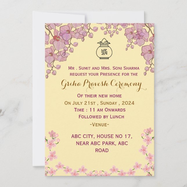 Griha Pravesh convite (Frente)