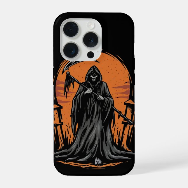 Grim Reaper Cartoon in Sunset Graveyard (Verso)