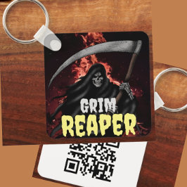 Grim Reaper Fire Inferno Halloween QR Chaveiro
