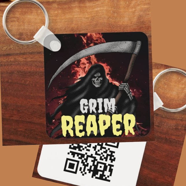 Grim Reaper Fire Inferno Halloween QR Chaveiro (Criador carregado)