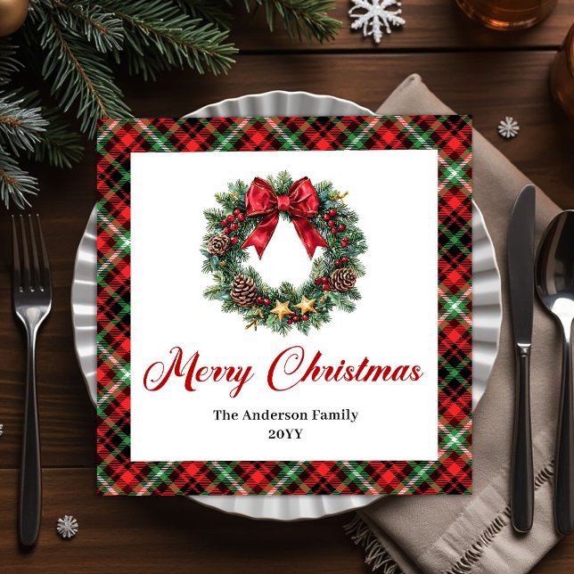 Grinalda de Natal Chic com Guardanapos Xadrez Verm (Chic Christmas Wreath with Red Green Plaid Napkin)
