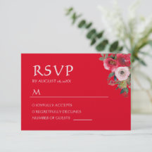 Grinalda floral vermelha RSVP para casamento chinê