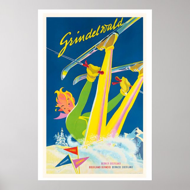 Grindelwald Switzerland Vintage Ski Poster (Frente)