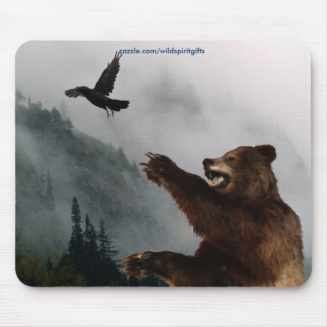 Grizzly Bear & Raven Fantasy Wildlife Mousepad (Frente)