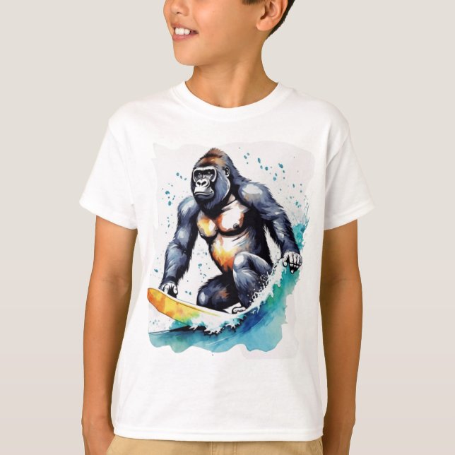 Grony gorilla surfando T-Shirt (Frente)
