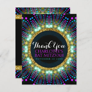Groovy Blacklight Bat Mitzvah Cartões de agradecim