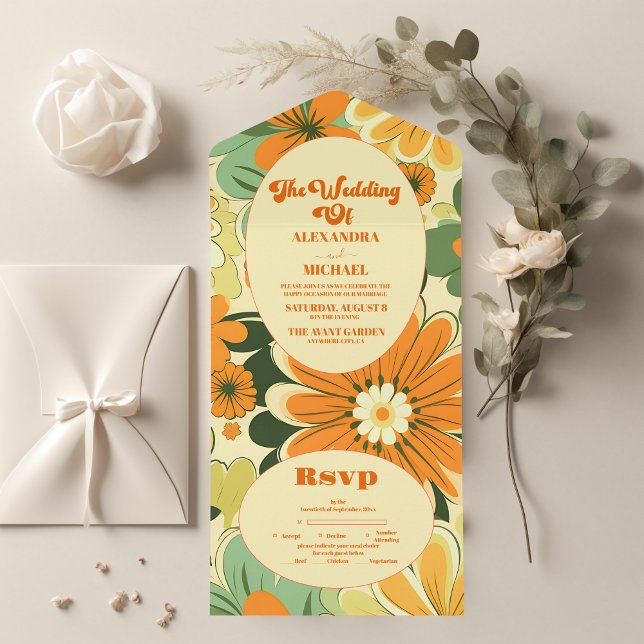 Groovy Boho Retro Casamento Floral (Criador carregado)