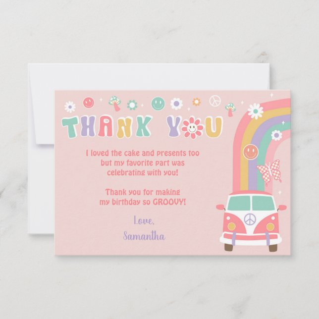 Groovy Boho Retro Hippie Obrigado Cartas De Notas (Frente)