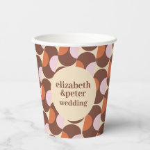 Groovy Brown Retro 70s Casamento Geométrico