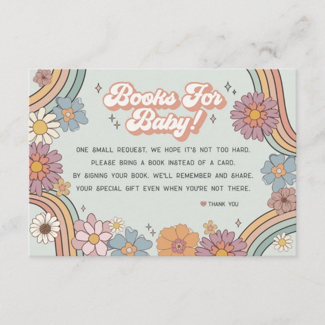 groovy floral 70s livros para convite para bebês (Frente)