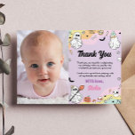 Groovy Ghost Birthday Foto Cartões de agradeciment<br><div class="desc">Nosso Ghost Obrigado Cartões são a maneira perfeita de mostrar gratidão e apreço aos seus convidados por celebrarem com você. O design apresenta um layout festivo e colorido com espaço para uma mensagem personalizada ou uma nota "obrigado você". Eles são perfeitos para enviar depois da festa para expressar seu apreço...</div>