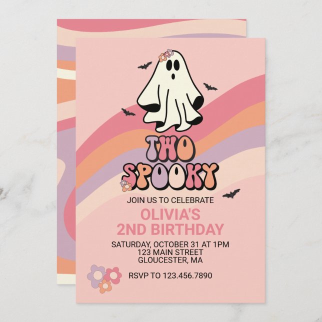 Groovy Ghost Dois Spooky Halloween Convite de Aniv (Frente/Verso)