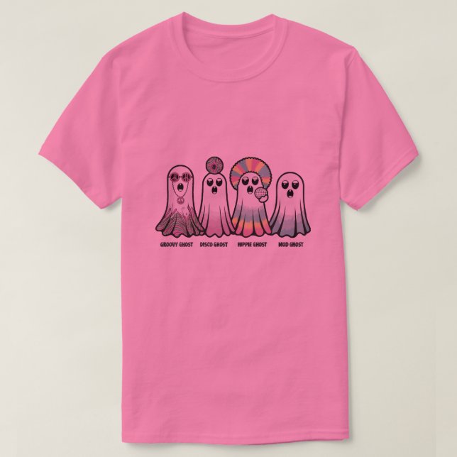 Groovy Ghosts Halloween T-Shirt Retro Psychedelic (Frente do Design)