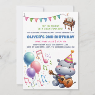 "Groovy Hippo Birthday Bash Bonanza!" Convite