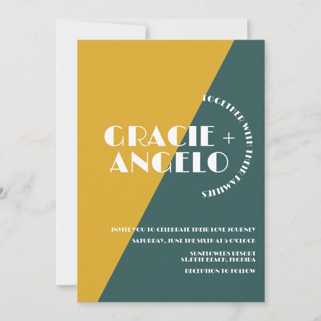 Groovy Mostarda Verde Dois Tons Convite Para Casam (Frente)