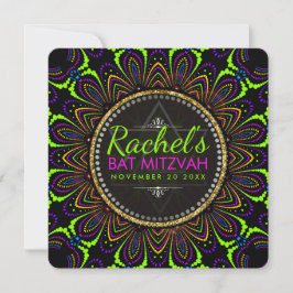 Groovy Neon Mandala Flower Bat Mitzvah Convite