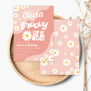 Groovy One Birthday Convite Retro Daisy Floral