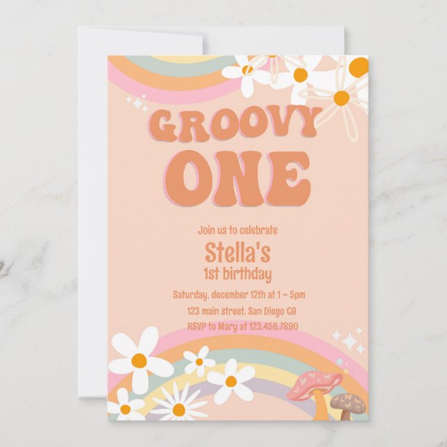 Groovy One Daisy Party Invitation (Frente)