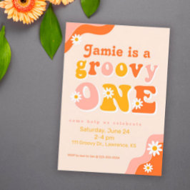 Groovy One Retro First Birthday Convite