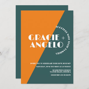 Groovy Orange Green Convite para Casamento de Dois