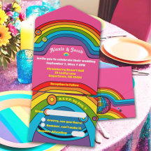 Groovy Rainbow Retro 70's Wedding Colorful Funky